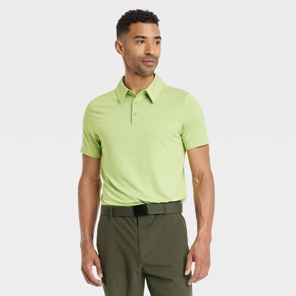 All in Motion Mens Jersey Polo Shirt Lime Green Short Sleeve Stretch Small NEW